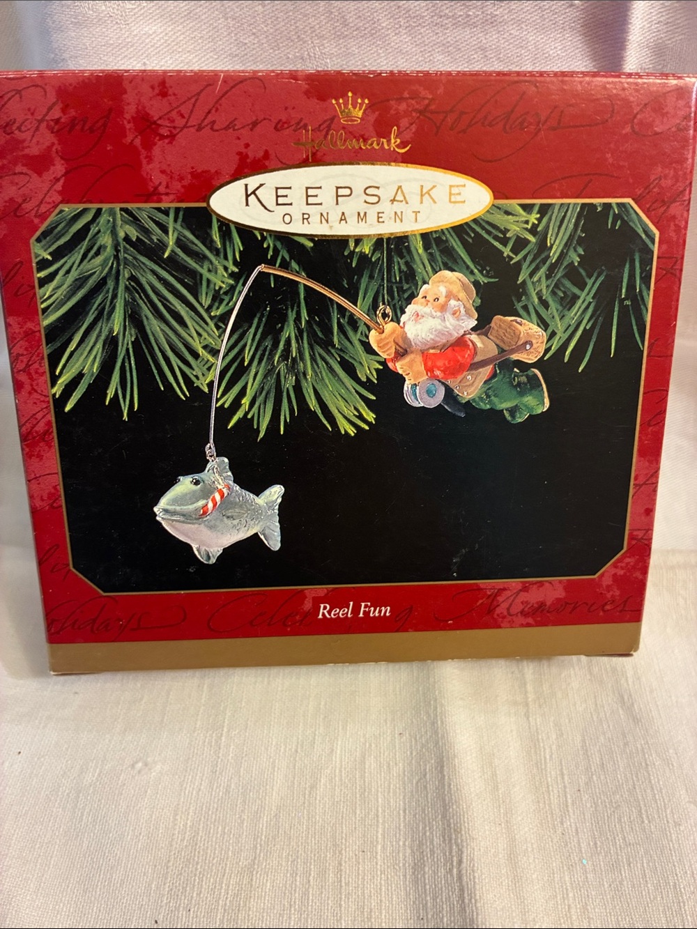Hallmark Keepsake Reel Fun Fishing Santa Ornament Fish 1999